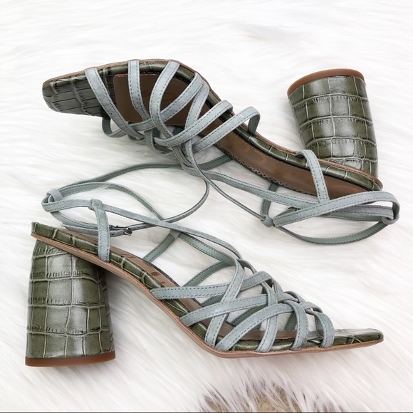 New Sam Edelman Daffodil Sandals in Seafoam Mineral Green Croc Embossed Leather - Picture 9 of 15